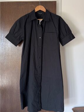Banana Republic Black Button-Front Midi Shirt Dress